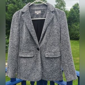 Loft Blk/Gry Brush Knit Size 00P- Women’s 1- Button Lined Polyester/rayon Jacket